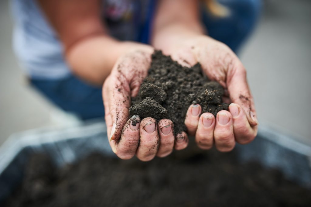 Hands dirty with clay, soil background | Hands dirty with clay, soil background